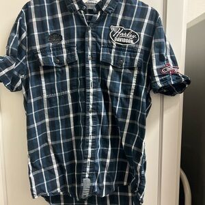 Harley-Davidson Blue and White Casual Button Down Shirt